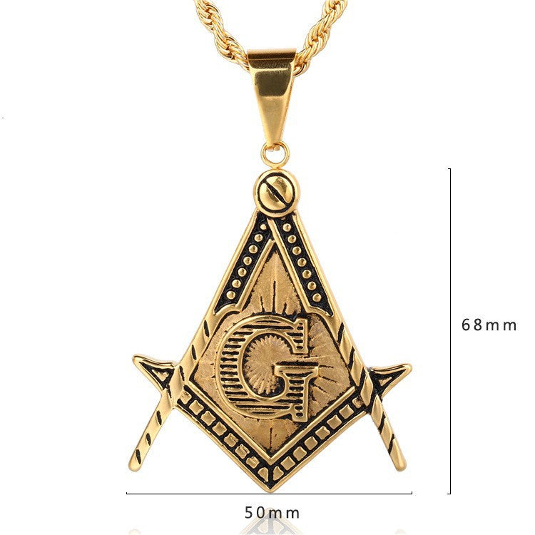Master Mason Blue Lodge Pendant - Gold and Black Titanium Steel Square & Compass G - Bricks Masons