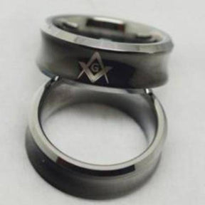 Master Mason Blue Lodge Ring - Black Concave Tungsten Personalizable - Bricks Masons
