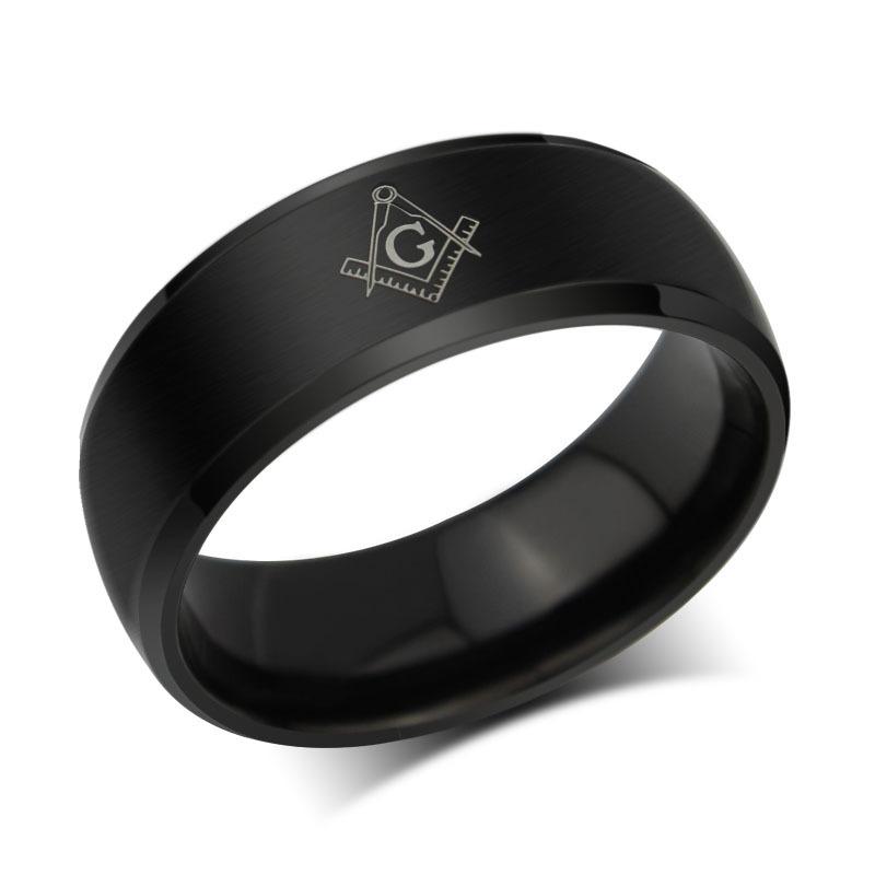 Master Mason Blue Lodge Ring - Le Baiser Square & Compass Smooth Band - Bricks Masons
