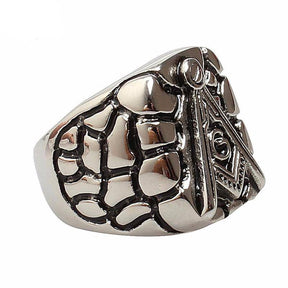 Master Mason Blue Lodge Ring - Punk Carved Plated Silver - Bricks Masons