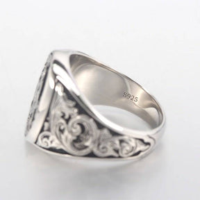 Master Mason Blue Lodge Ring - Signet Skull Square and Compass 925 Sterling Silver - Bricks Masons