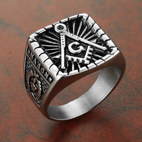 Master Mason Blue Lodge Ring - Silver Mason Square & Compass G - Bricks Masons