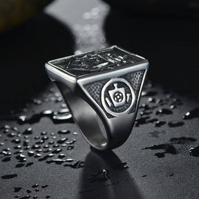 Master Mason Blue Lodge Ring - Silver Titanium Steel - Bricks Masons