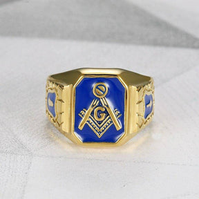 Master Mason Blue Lodge Ring - Square & Compass G (Blue) - Bricks Masons