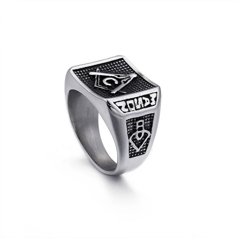 Master Mason Blue Lodge Ring - Stainless Steel Silver Mason Square & Compass G - Bricks Masons