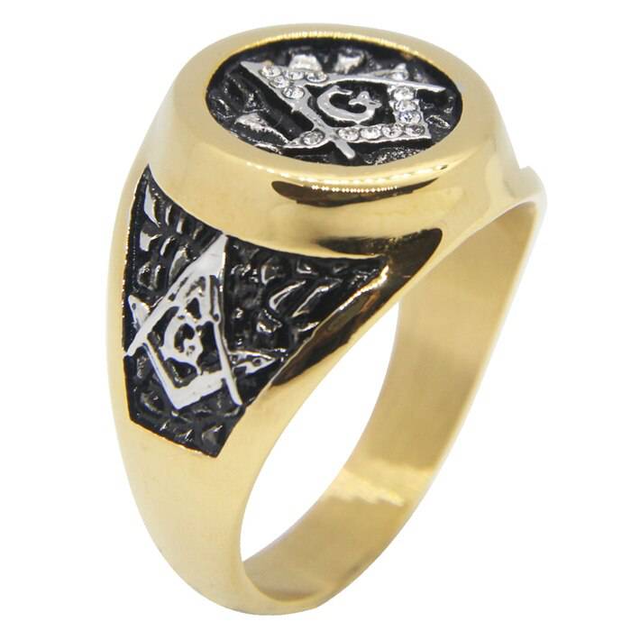 Master Mason Blue Lodge Ring - Stainless Steel Square Compass G - Bricks Masons