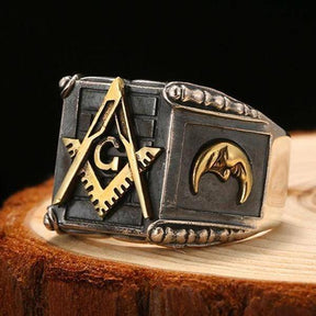 Master Mason Blue Lodge Ring - Sun Moon 925 Sterling Silver - Bricks Masons