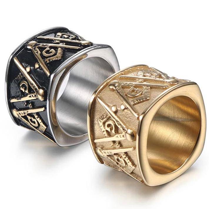 Master Mason Blue Lodge Ring - Vintage Band -(Gold/Black) - Bricks Masons