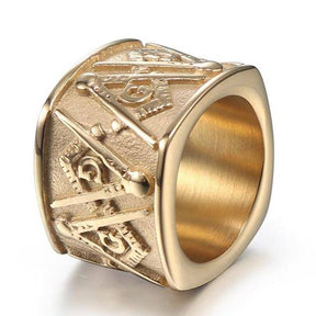 Master Mason Blue Lodge Ring - Vintage Band -(Gold/Black) - Bricks Masons