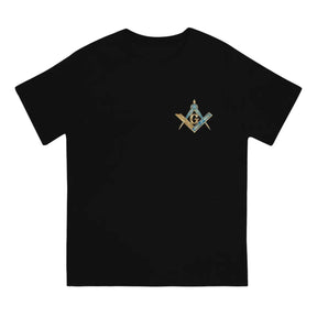 Master Mason Blue Lodge T-Shirt - Blue  Gold Square Compass Polyester - Bricks Masons