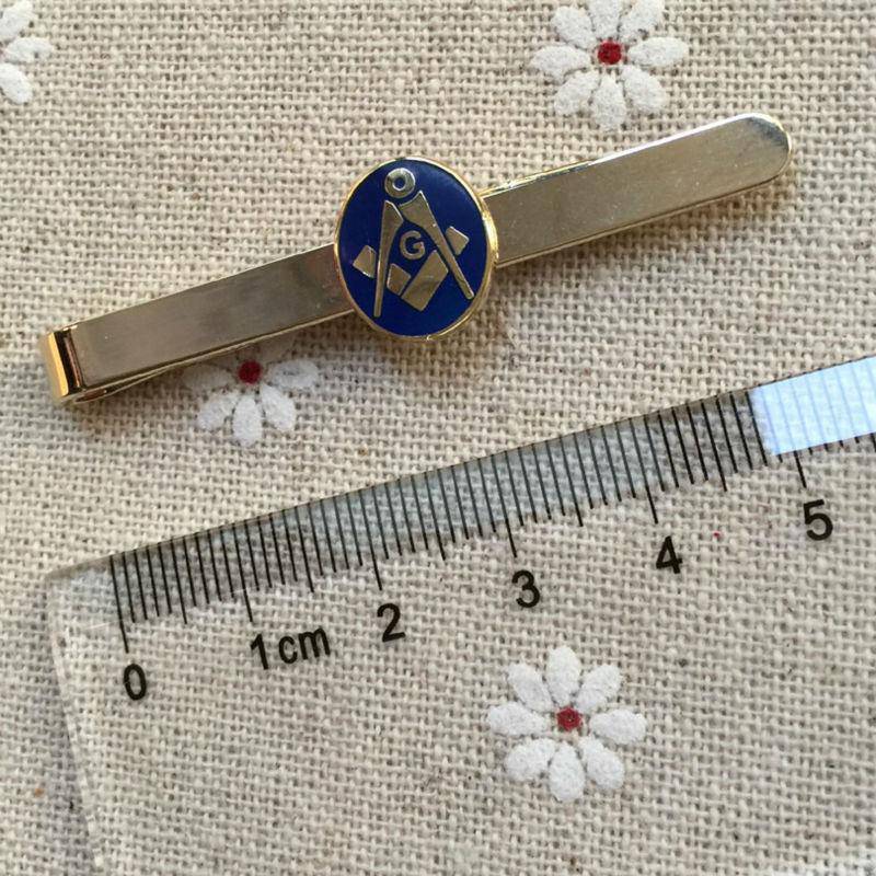 Master Mason Blue Lodge Tie Bar - Blue & Gold Round Symbol - Bricks Masons