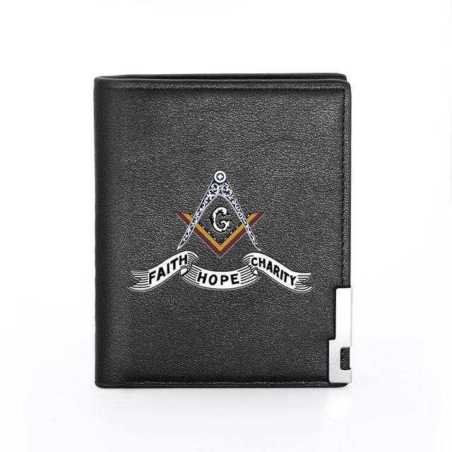 Master Mason Blue Lodge Wallet - Faith Hope Charity Black and Brown - Bricks Masons