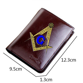Master Mason Blue Lodge Wallet - Genuine Leather Passport & Credit Card Holder (Black/Coffee) - Bricks Masons