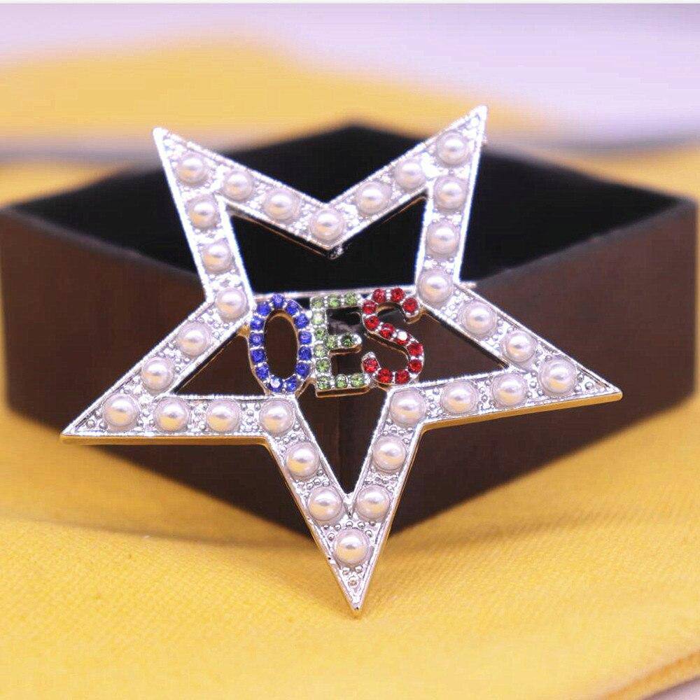 OES Brooch - Crystals & Pearls - Bricks Masons