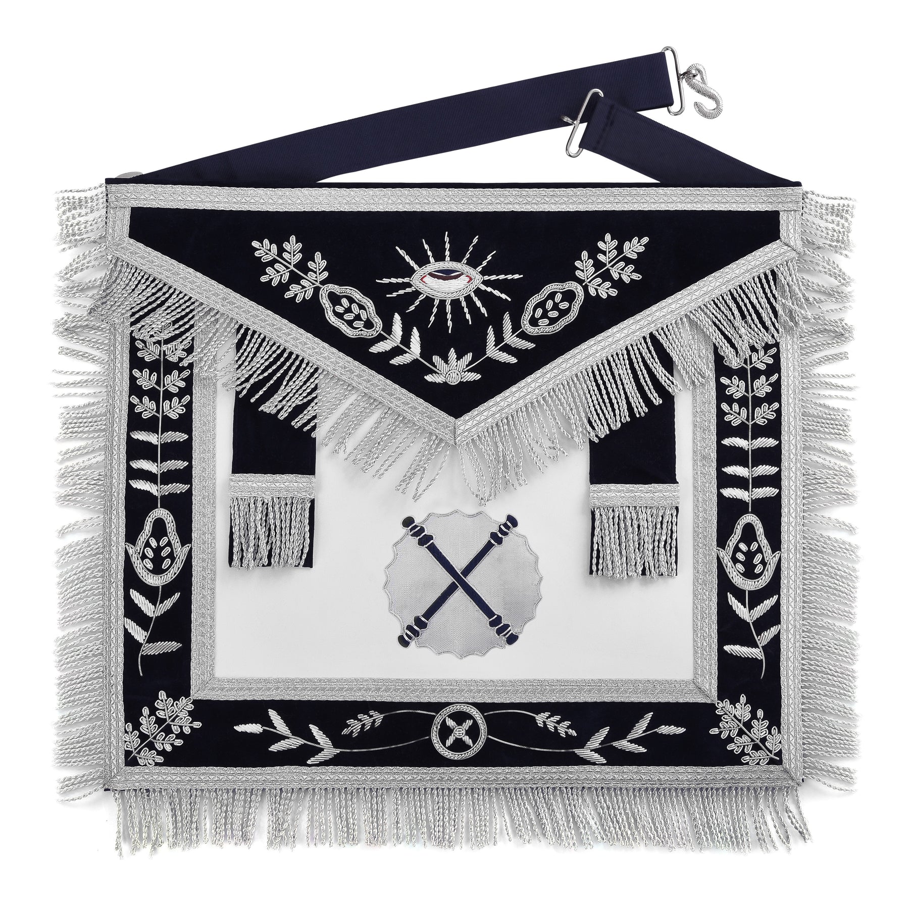 Officers Blue Lodge Officer Apron Set - Navy Velvet Machine Embroidery (Set of 14) - Bricks Masons