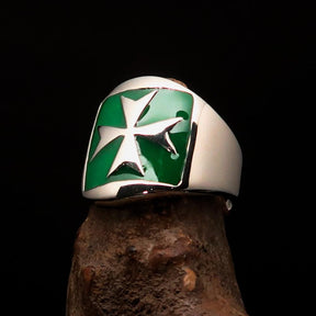Order of Malta Ring - Silver & Green Sterling Silver Cross - Bricks Masons