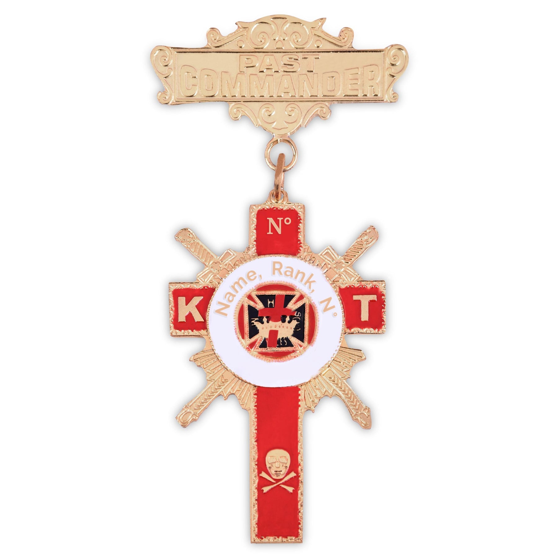 Past Commander Knights Templar Commandery Breast Jewel - Gold & Red Plating - Bricks Masons