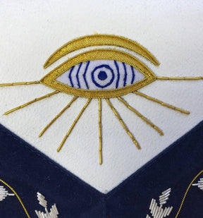 Past Master Blue Lodge Apron - Bullion Gold & Silver Hand Embroidery - Bricks Masons