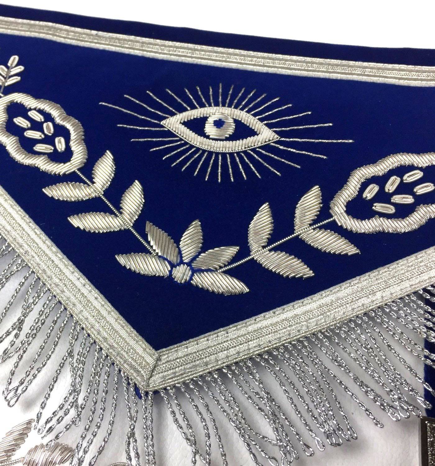 Past Master Blue Lodge Apron - Royal Blue Velvet with Silver Fringe - Bricks Masons
