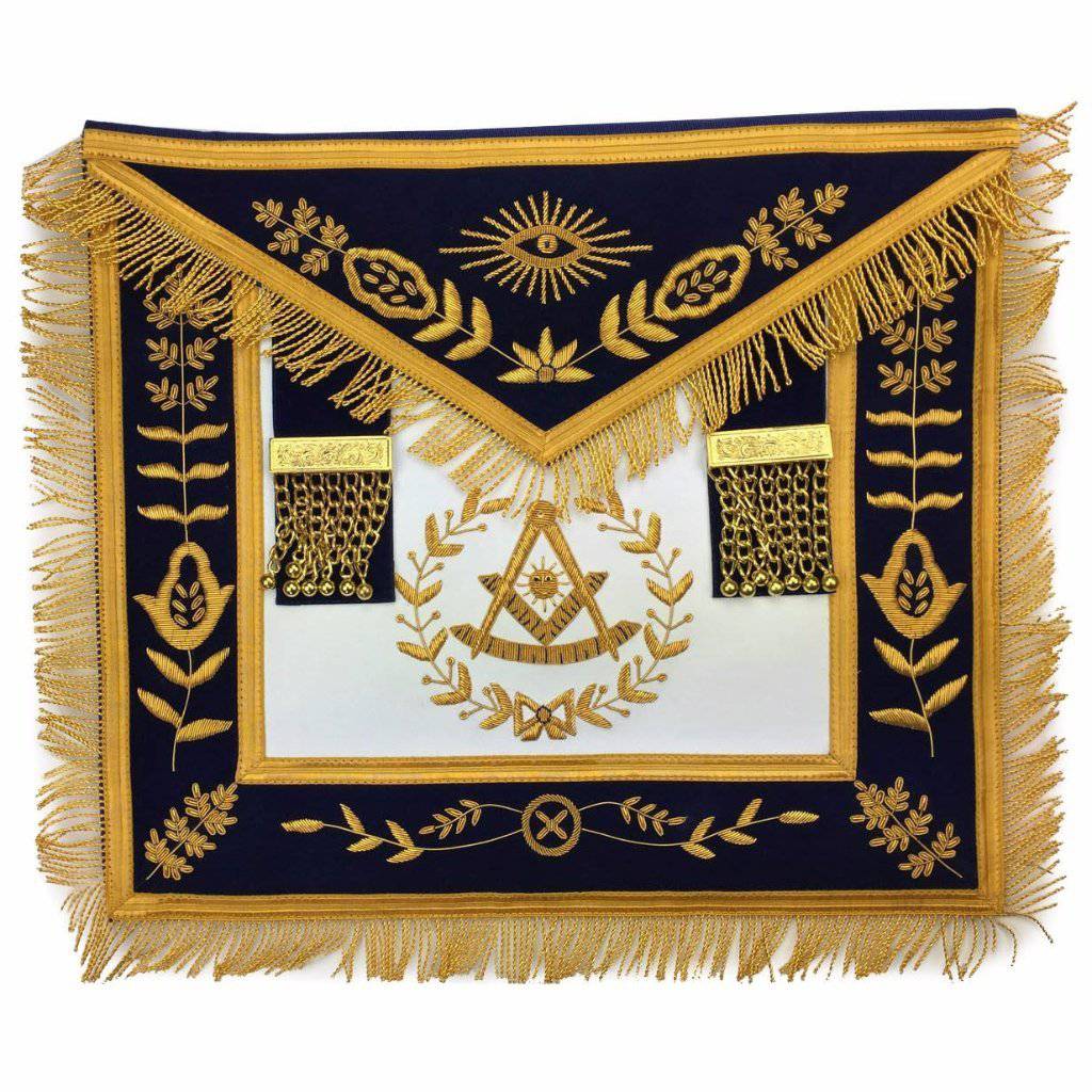 Past Master Blue Lodge Apron - Royal Navy Velvet with Gold Fringe - Bricks Masons