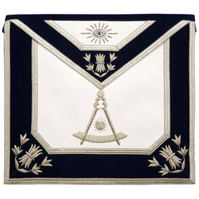 Past Master Blue Lodge Apron - Silver Bullion Hand Embroidered - Bricks Masons