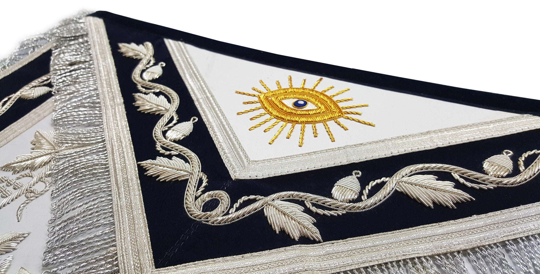 Past Master Blue Lodge Apron - Silver & Gold Hand Embroidery - Bricks Masons