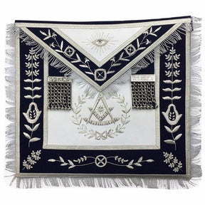 Past Master Blue Lodge Apron - White & Navy Blue Velvet - Bricks Masons