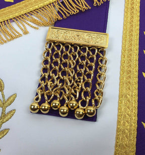 Past Master Blue Lodge Apron - White & Purple with Gold Fringe - Bricks Masons