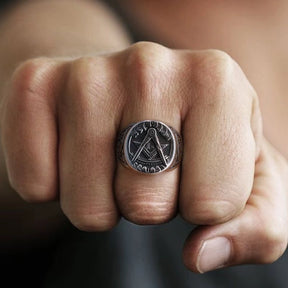 Past Master Blue Lodge Ring - 925 Sterling Silver Square & Compass G - Bricks Masons