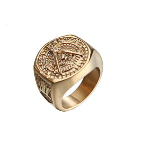 Master Mason Blue Lodge Ring - Vintage Gold Plating Square and Compass G