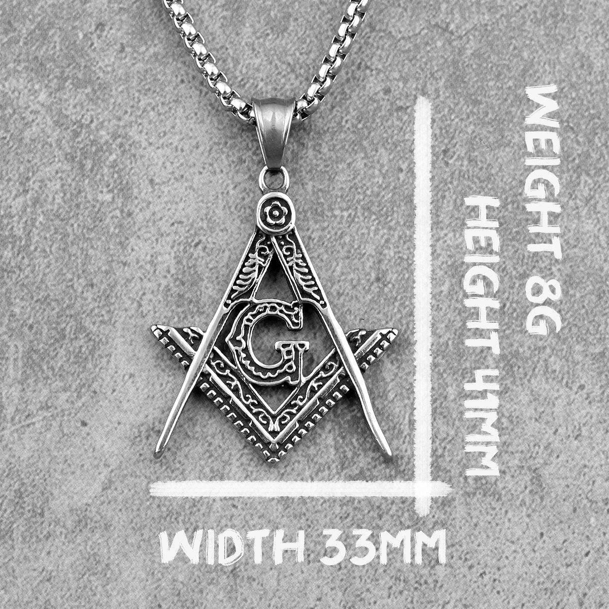 Master Mason Blue Lodge Necklace - Square and Compass G Stainless Steel