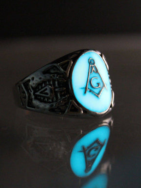 Master Mason Blue Lodge Ring - Luminous Glowing Square & Compass G