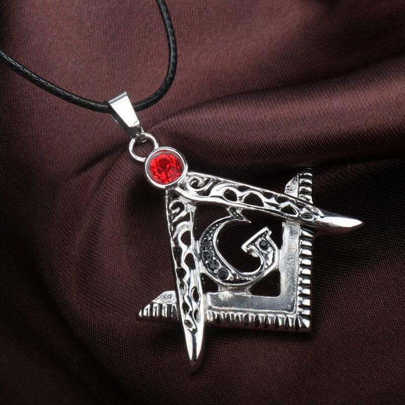 Master Mason Blue Lodge Necklace - All Red Crystal Square & Compass