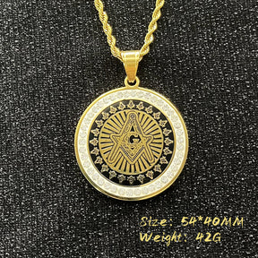 Master Mason Blue Lodge Necklace - Square and Compass G Iced-Out Pendant (Gold/Silver) - Bricks Masons