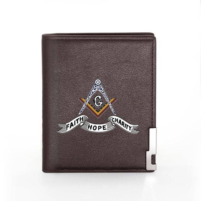 Master Mason Blue Lodge Wallet - Faith Hope Charity Black and Brown