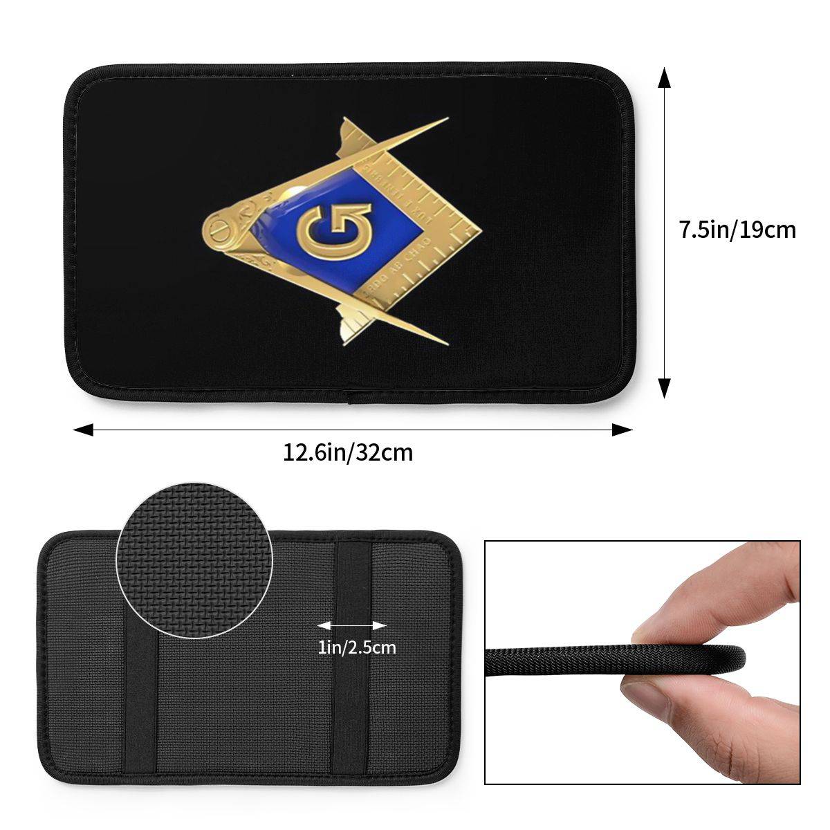 Master Mason Blue Lodge Car Armrest - Golden Square and Compass G