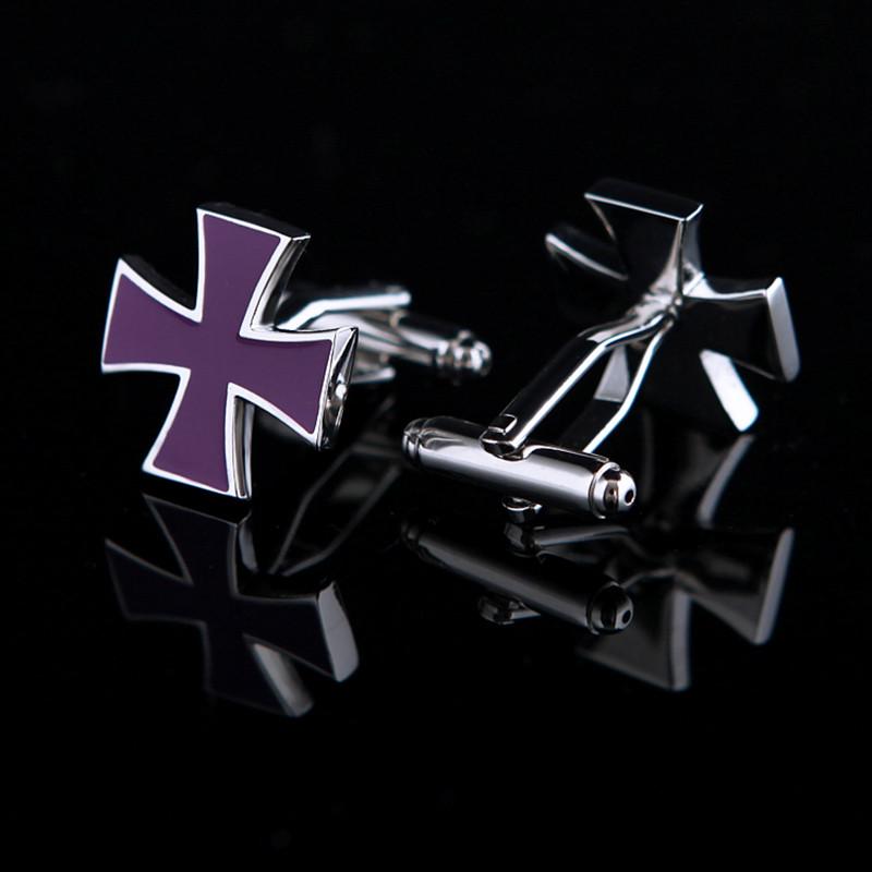 Knights Templar Commandery Cufflink - Purple Silver Cross