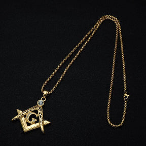 Master Mason Blue Lodge Necklace - Extra Crystal Square & Compass G