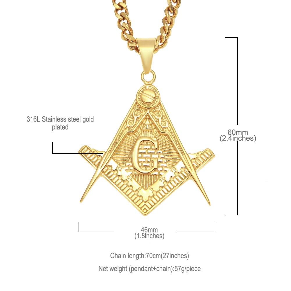 Master Mason Blue Lodge Necklace - Pyramid Golden Square Compass