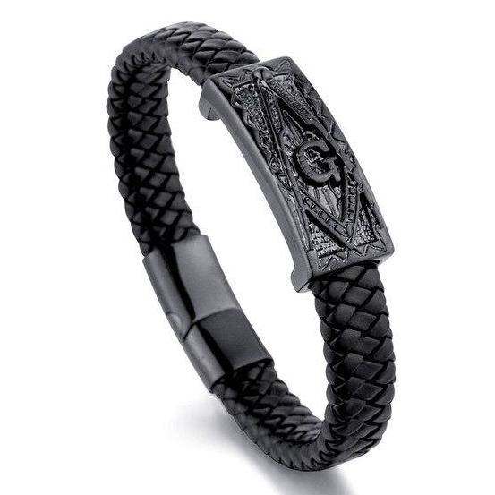 Master Mason Blue Lodge Bracelet - Braided Square & Compass Black