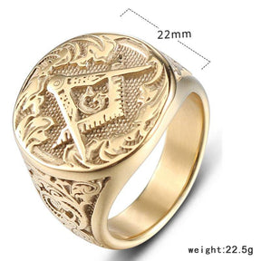 Master Mason Blue Lodge Ring - Square Compass G Motif Gold Color