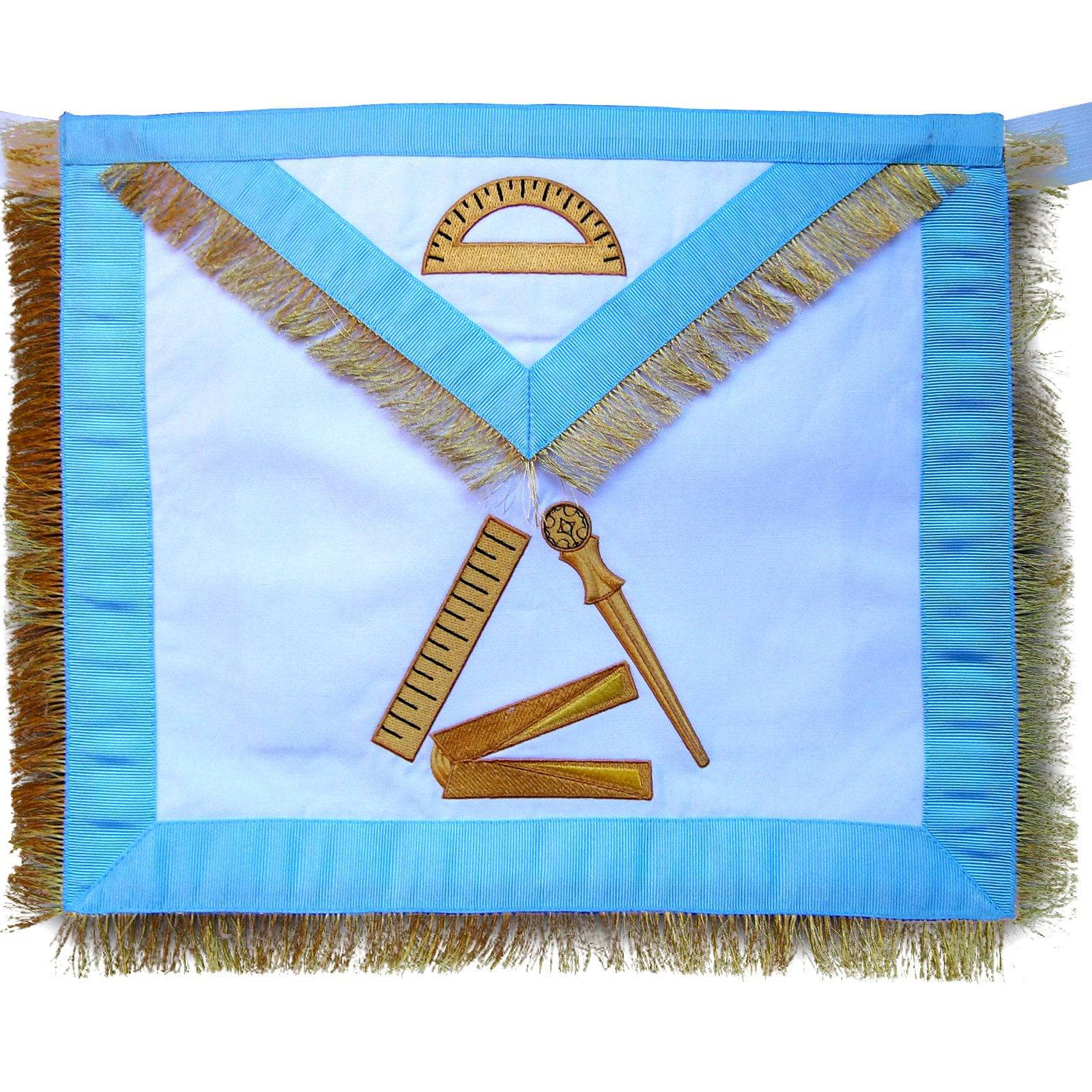 12th Degree Scottish Rite Apron - White with Sky Blue Borders & Gold Fringe