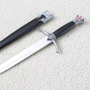 Knights Templar Sword - Silver Medieval Red Cross Crusader With Black Scabbard (15.4") - Bricks Masons