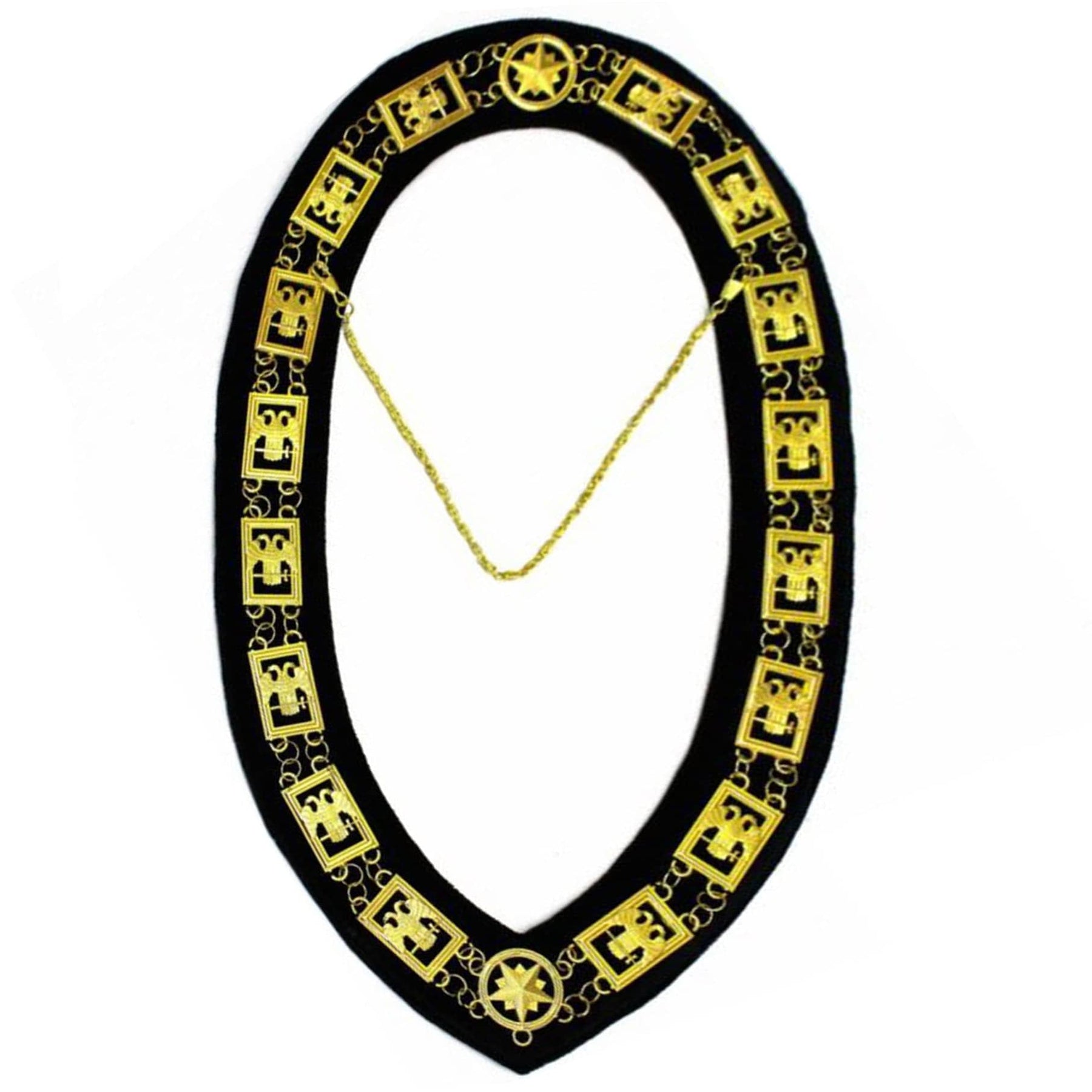 32nd Degree Scottish Rite Chain Collar - Wings Down Gold Plated on Black Velvet