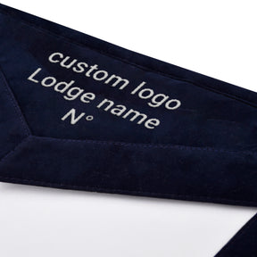 Senior Deacon Blue Lodge California Officer Apron - Navy Velvet With Silver Embroidery Thread - Bricks Masons
