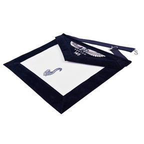 Senior Steward Blue Lodge Officer Apron - Kenton Lodge Navy Velvet With Silver Embroidery Thread - Bricks Masons