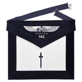 Tyler Blue Lodge Officer Apron - Kenton Lodge Navy Velvet With Silver Embroidery Thread - Bricks Masons
