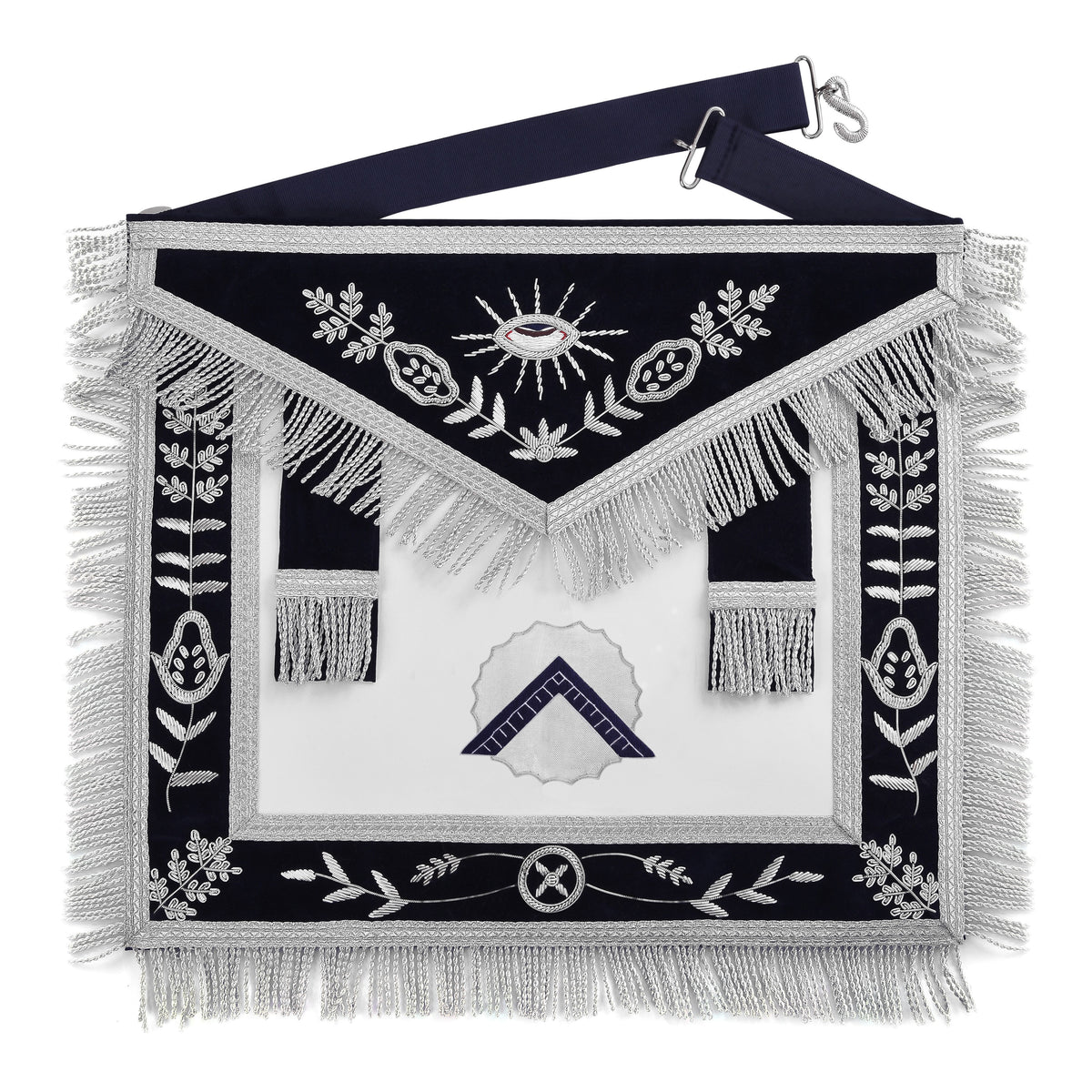 Worshipful Master Blue Lodge Officer Apron - Blue With Silver Fringe - Bricks Masons