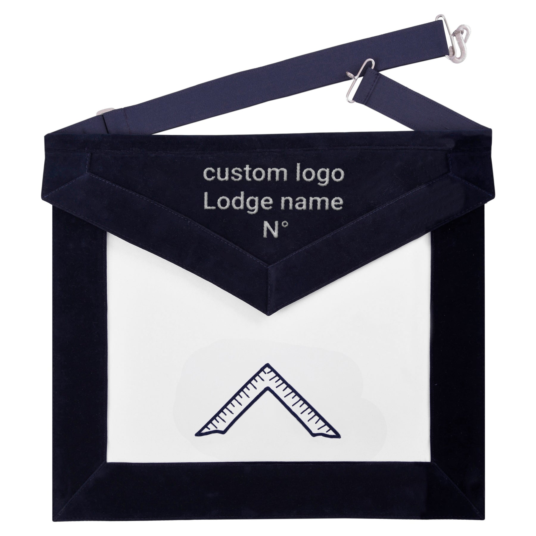 Worshipful Master Blue Lodge Officer Apron -  Navy Velvet With Silver Embroidery Thread - Bricks Masons