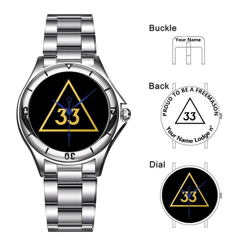 33rd Degree Scottish Rite Wristwatch - Stainless Steel - Bricks Masons